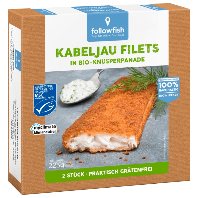 Followfish MSC Kabeljau-Filets in Bio-Knusperpanade 225g